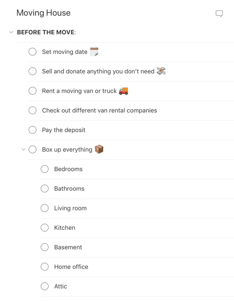 Moving house to do list with Todoist